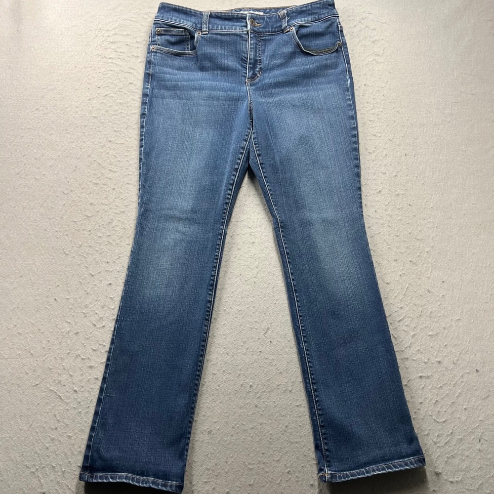 Chicos Platinum Denim Jeans Womens 1 Short Blue Bootcut Medium Wash Stretch 1926